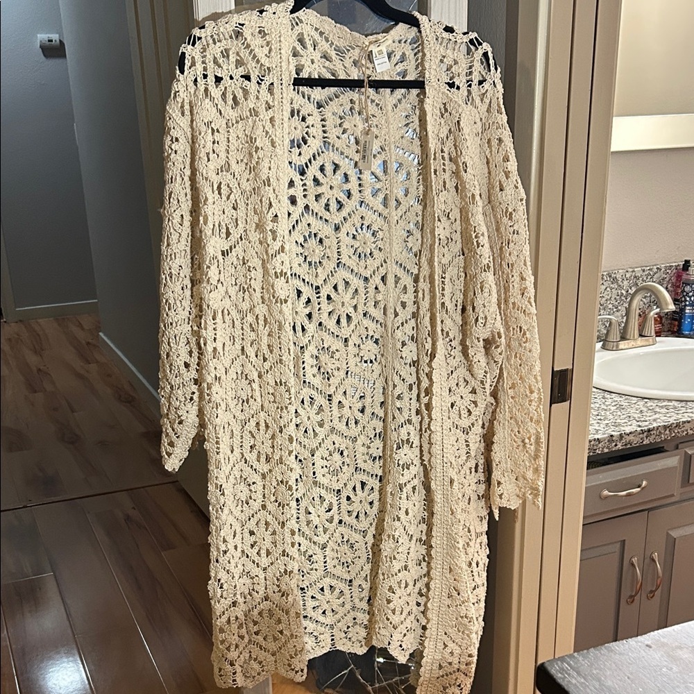 Cost Plus World Market Beige Crochet Cardigan